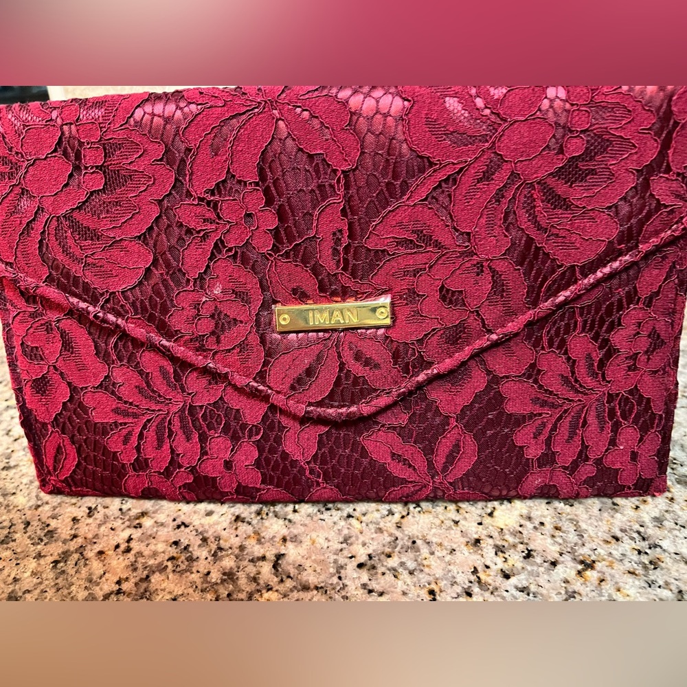 Clutch, Iman purse:  Red.,, Lace material